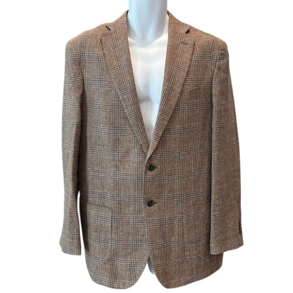 Jos. A.‎ Bank 1905 Brown Plaid Blazer 42L Linen Wool Tailored Fit - Picture 1 of 8
